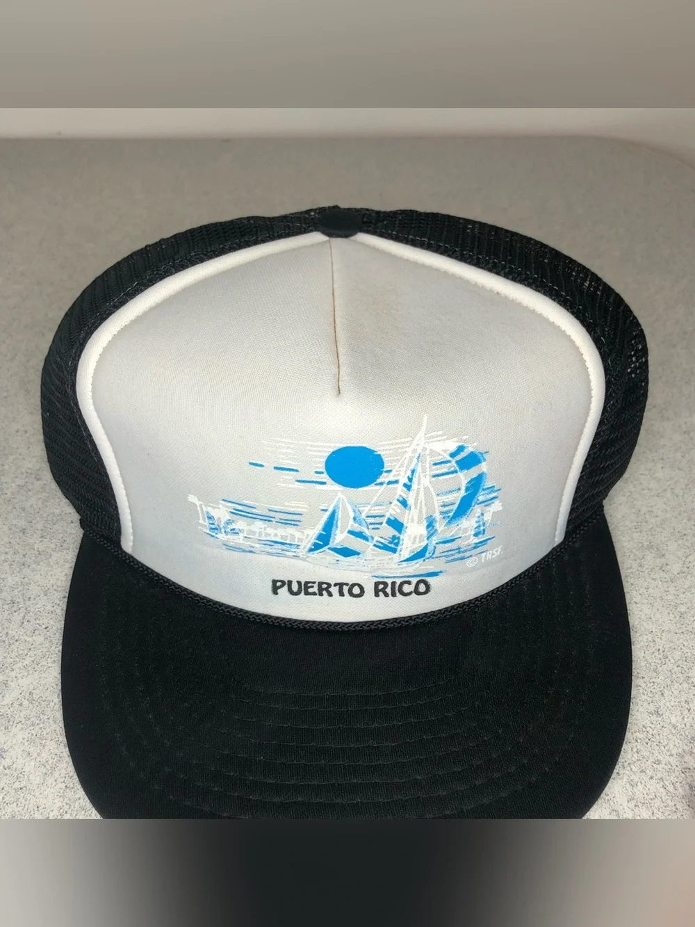 Vintage Puerto Rico Sail Graphic Trucker Hat - Black & White